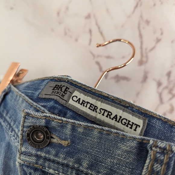 BKE Jeans Mens 38 X 31 Carter Straight Light Wash Distressed Destroyed Flawed - Picture 3 of 15